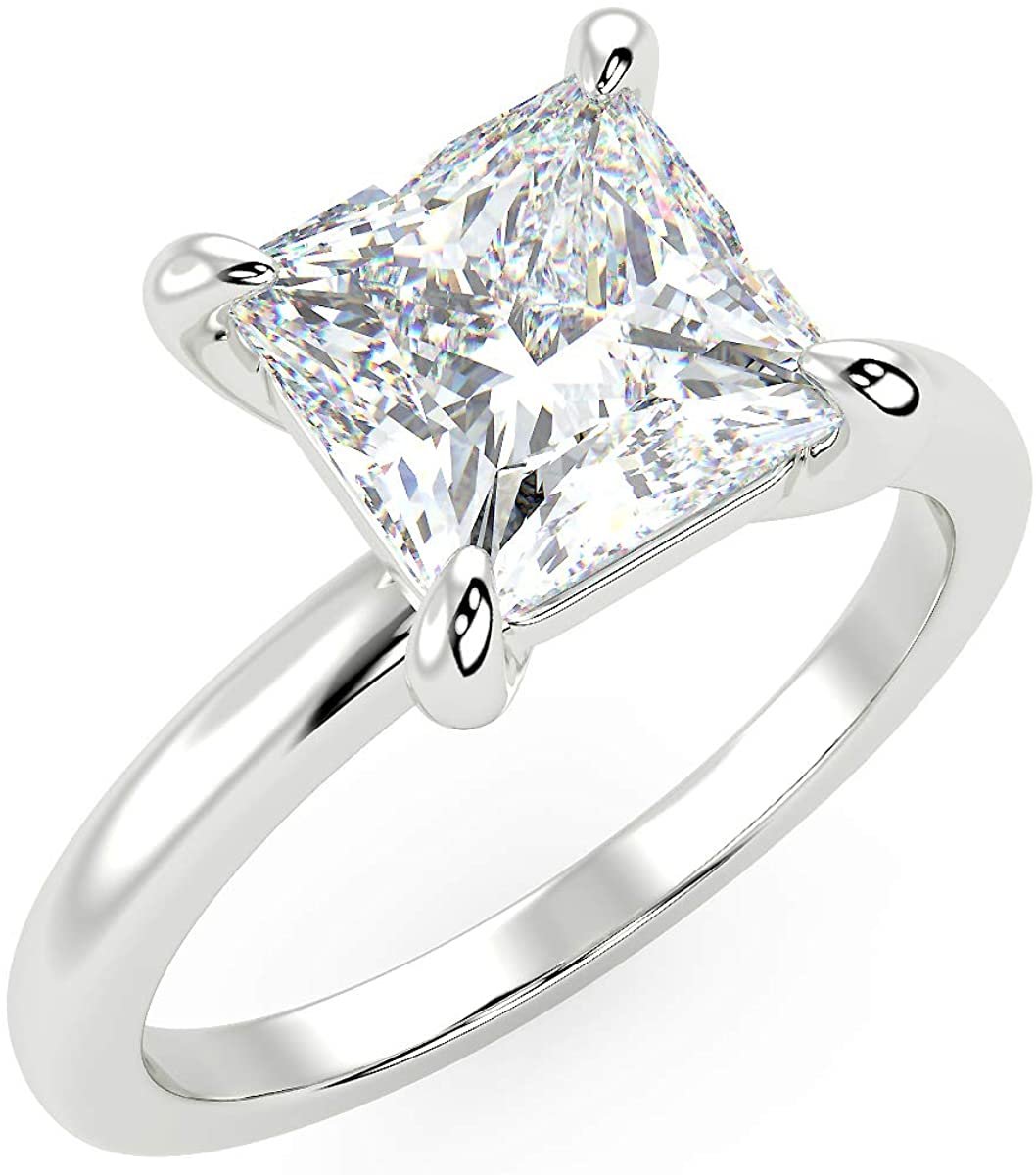 IGI Certified 14K White Gold 2.0 Carat Princess-Cut Lab Created Diamond Classic Square Solitaire Engagement Ring (G-H Color, VS1-VS2 Clarity) - Size 9