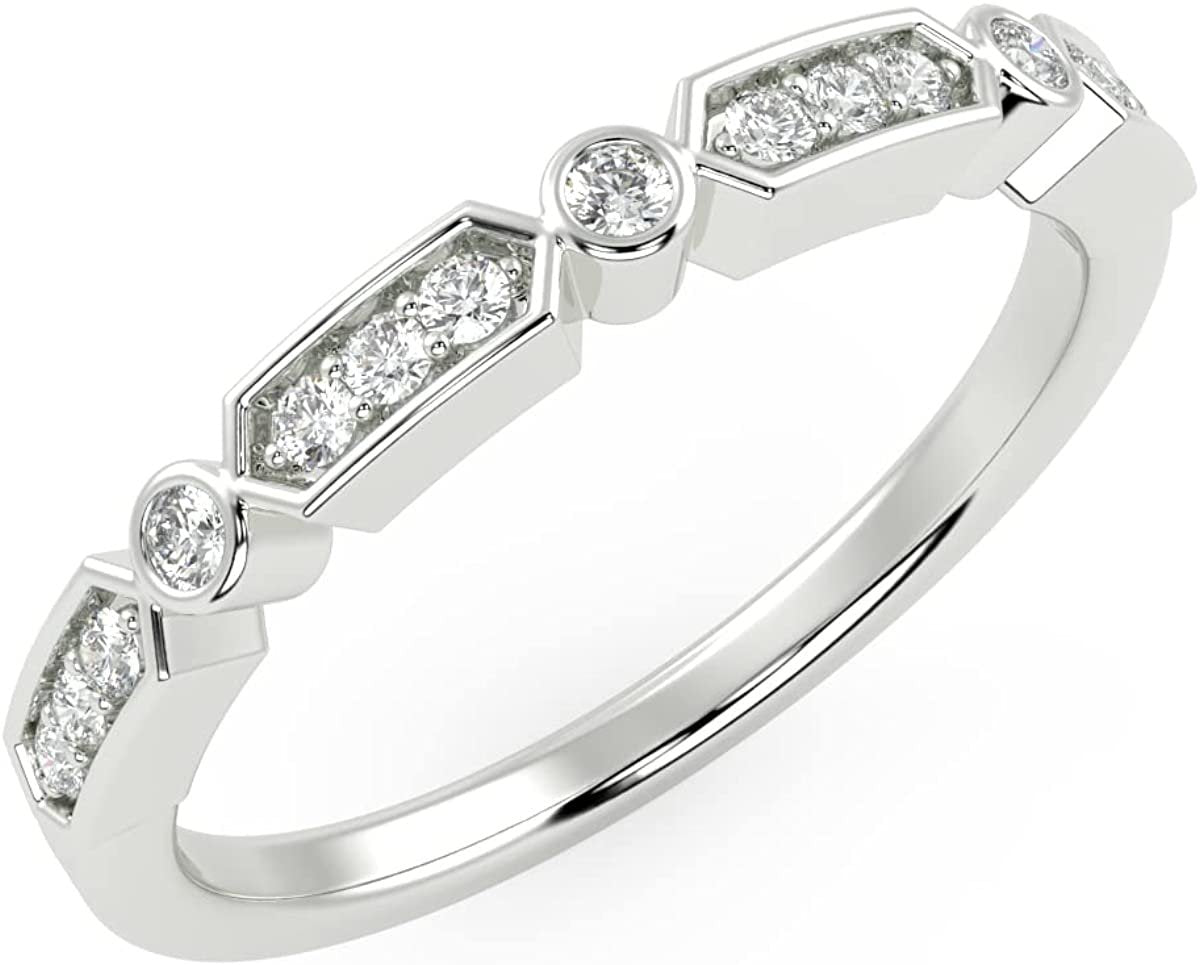 .925 Sterling Silver 1/10 Carat Round Brilliant Lab Grown Diamond Dot-and-Dash Anniversary Band Ring (G-H Color, SI1-SI2 Clarity)