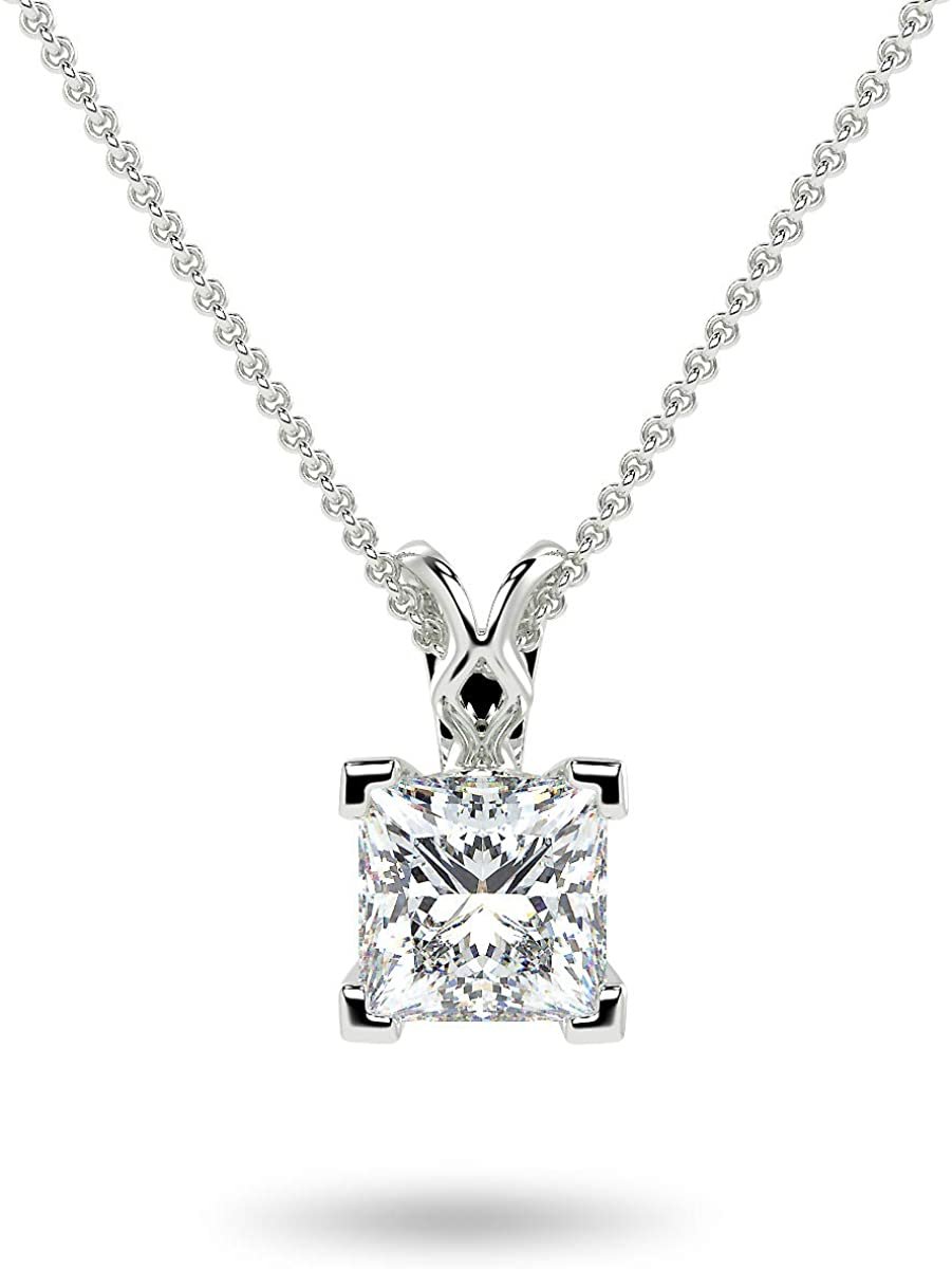 14K Gold 1/3 Carat Square Princess-Cut Lab Created Diamond X-Bail Solitaire Pendant Necklace (G-H Color, VS1-VS2 Clarity), 18" - Choice of Color