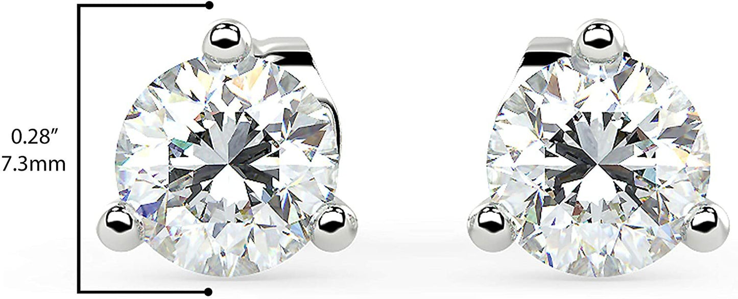 Certified 1.0 to 4.0 Cttw Round Brilliant-Cut Lab Created Diamond 14K Gold Martini-Set 3-Prong Stud Earrings (G-H Color, VS1-VS2 Clarity) - Choice of Metal Colors, Gem Weights