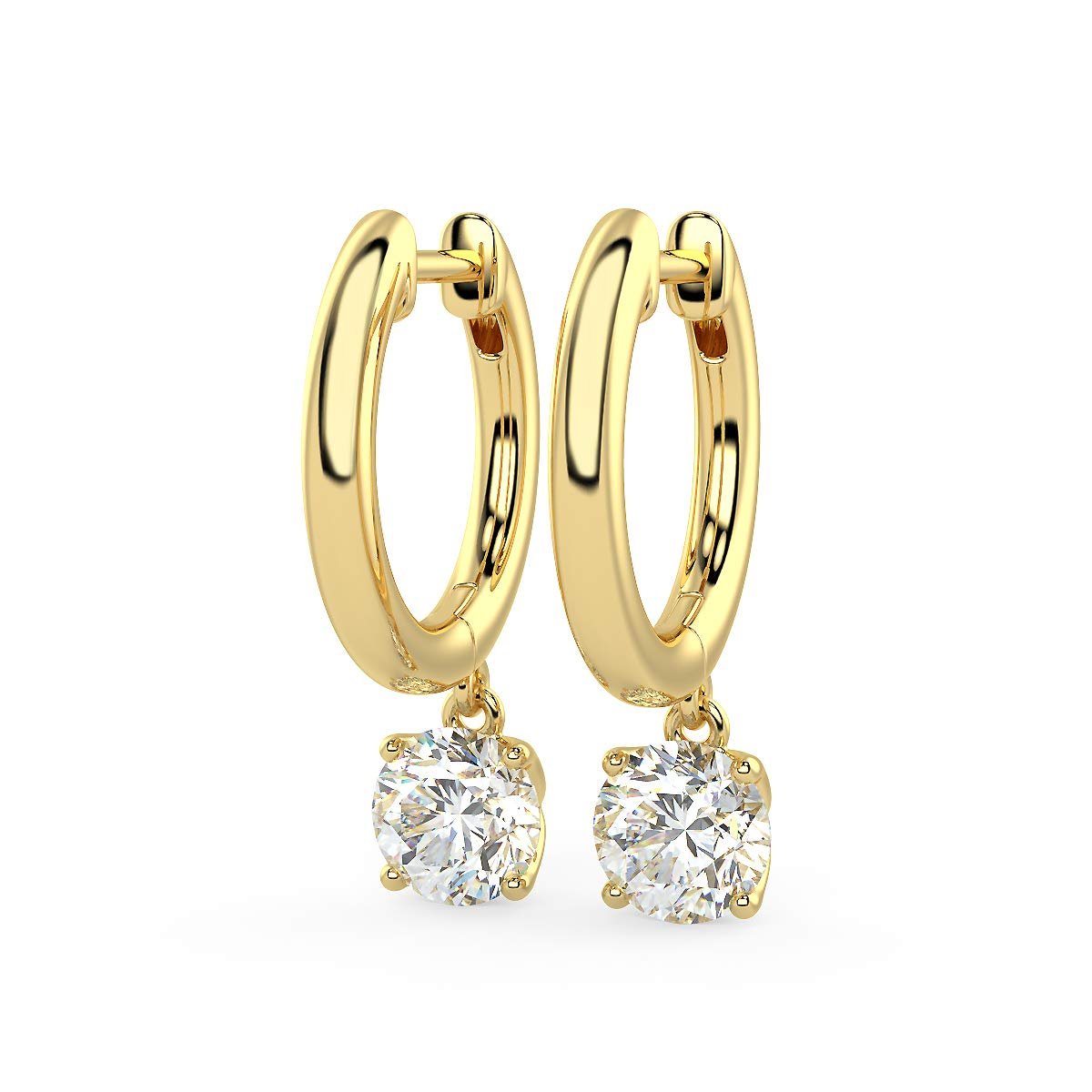 14K Gold Huggie Hoop Earrings with 1/2 to 2/3 Cttw Round Brilliant-Cut Lab Created Diamond Four Prong Set Drops (G-H Color, VS1-VS2 Clarity) - Choice of 14K Gold Color