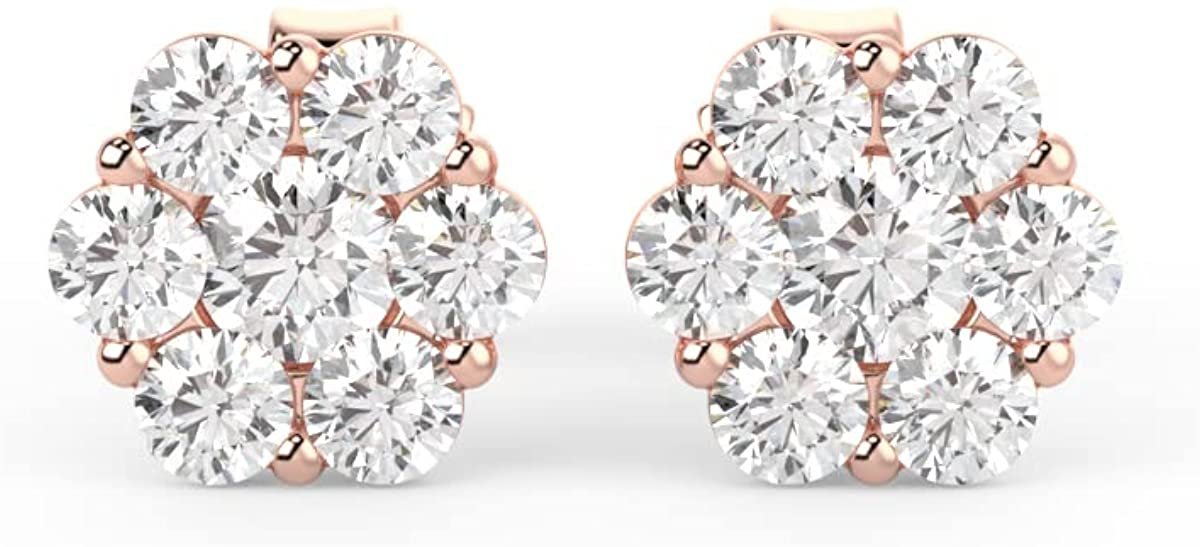 10K Gold 1/4 Cttw Lab Created Diamond 4.5mm 6-Prong Floral Cluster Stud Earrings (G-H Color, SI1-SI2 Clarity) - Choice of Gold Color