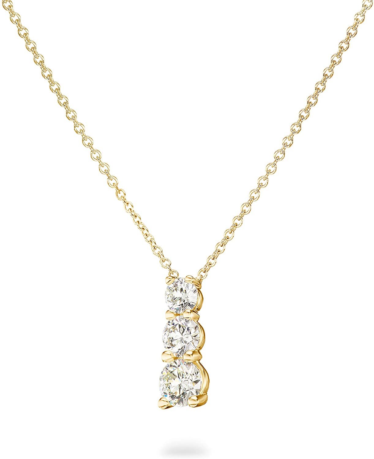 IGI Certified 14K Gold 1-1/2 Cttw Round Brilliant Cut Lab Created Diamond 3 Stone Pendant 18" Necklace (G-H Color, VS1-VS2 Clarity) - Choice of Gold Color