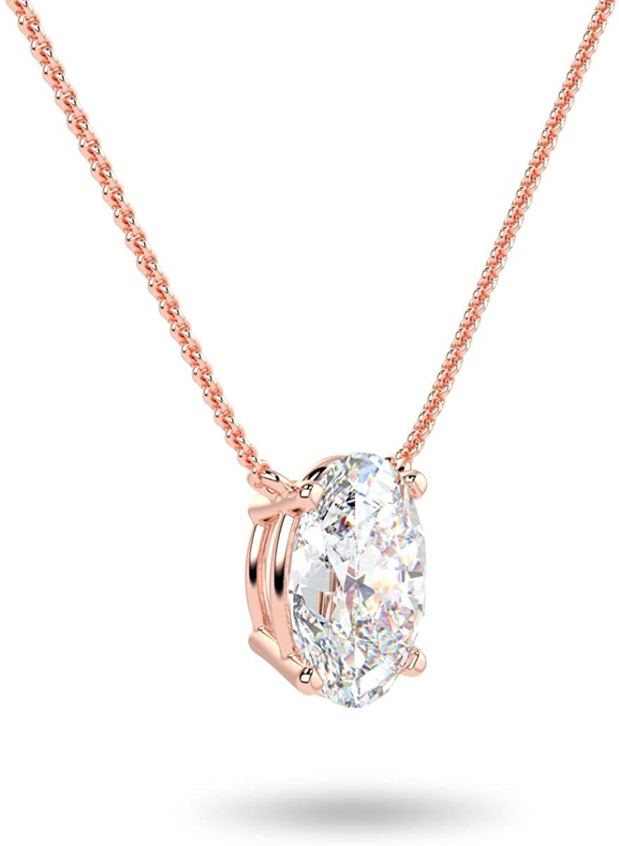 IGI Certified 14K Gold 1/3 to 1-1/2 Carat Oval Shape Lab Created Diamond Suspended Solitaire Pendant Necklace (G-H Color, VS1-VS2 Clarity), 18" - Choice of Gold Color