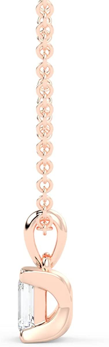 IGI Certified 1/4 Ct Emerald Cut Lab Grown Diamond 14K Gold Solitaire Pendant Necklace (G-H Color, VS1-VS2 Clarity) - 18” - Choice of Metal Color