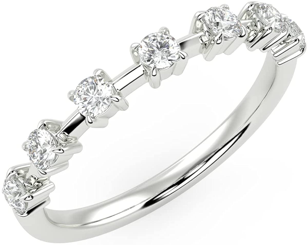.925 Sterling Silver 1/3 Cttw Round Brilliant Lab Grown Diamond 7-Station Anniversary Band Ring (G-H Color, SI1-SI2 Clarity)