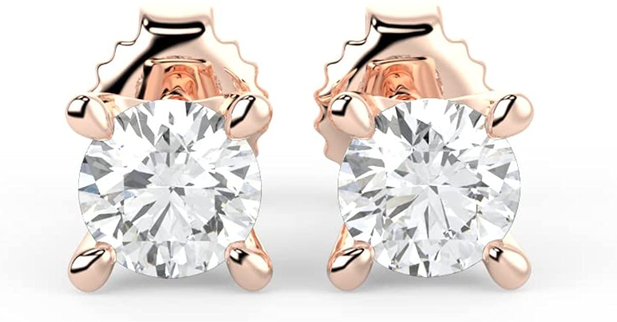 IGI Certified 1/2 Cttw Brilliant Cut Lab Grown Diamond 14K Gold 4-Prong Pushback Stud Earrings (G-H Color, VS1-VS2 Clarity) - Choice of Gold Color