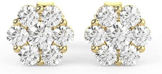 10K Gold 1/4 Cttw Lab Created Diamond 4.5mm 6-Prong Floral Cluster Stud Earrings (G-H Color, SI1-SI2 Clarity) - Choice of Gold Color