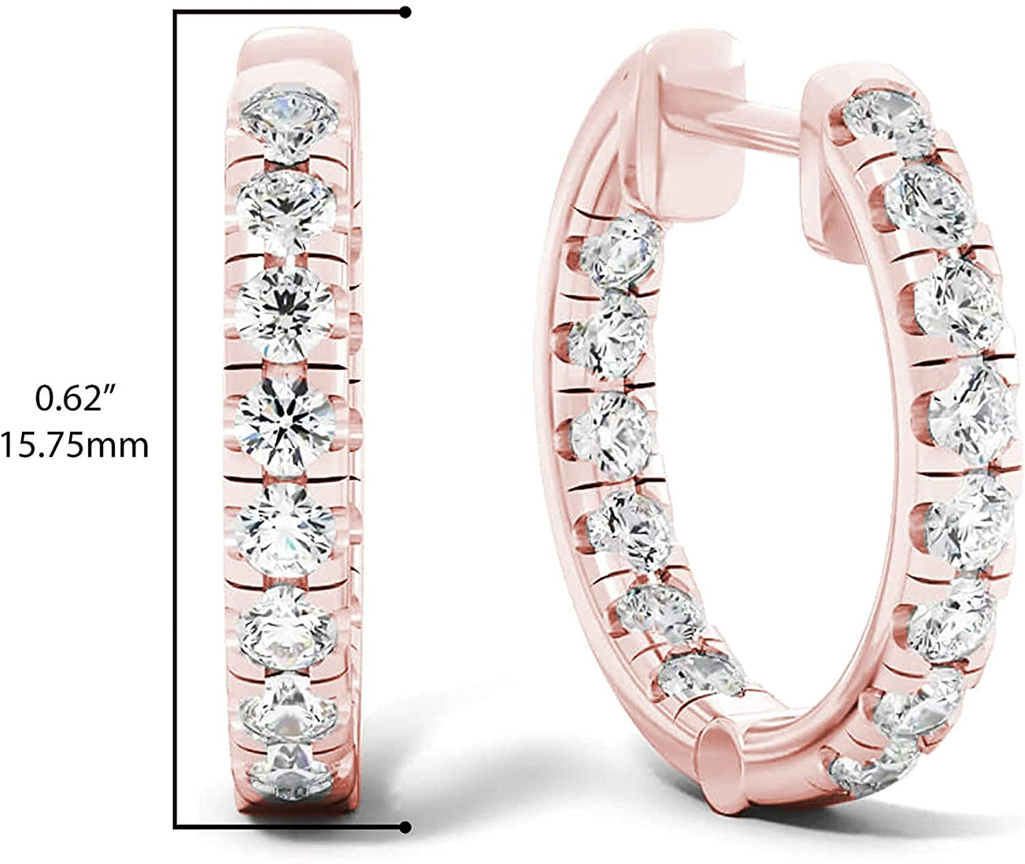 10K Gold 1.0 Cttw Round Brilliant Cut Lab Created Diamond Inside Outside Huggie Earrings (G-H Color, SI1-SI2 Clarity) - Choice of Gold Color