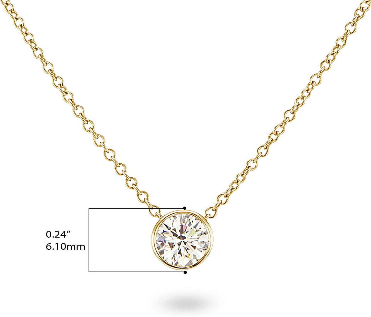 IGI Certified 14K Gold 1/4 to 1/2 Carat Round Brilliant Cut Lab Created Diamond Bezel-Set Solitaire Pendant Necklace (G-H Color, VS1-VS2 Clarity), 18" - Choice of Carat & Gold Color