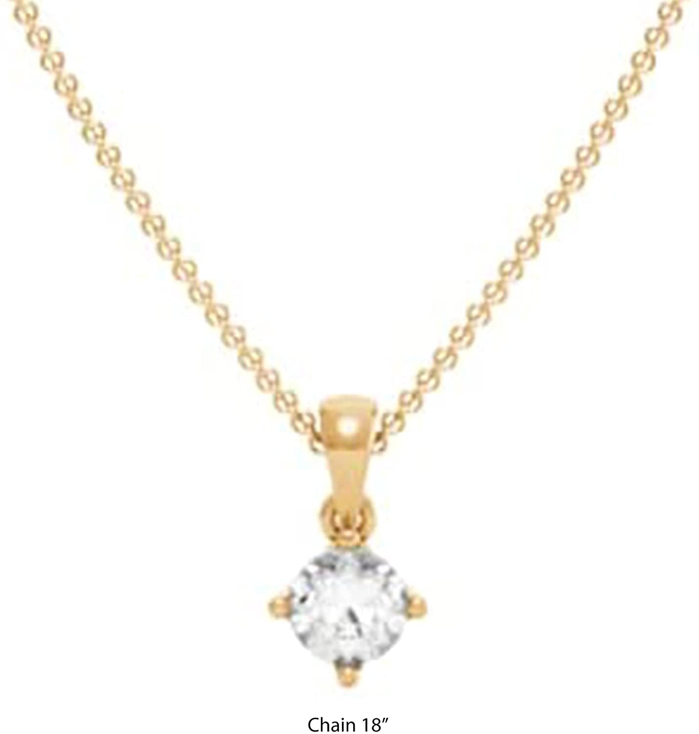 10K Gold 1/3 CTTW Round Brilliant Lab Grown Diamond Solitaire Pendant Necklace (F-G Color, VVS2-VS1 Clarity), 18" - choice of gold color