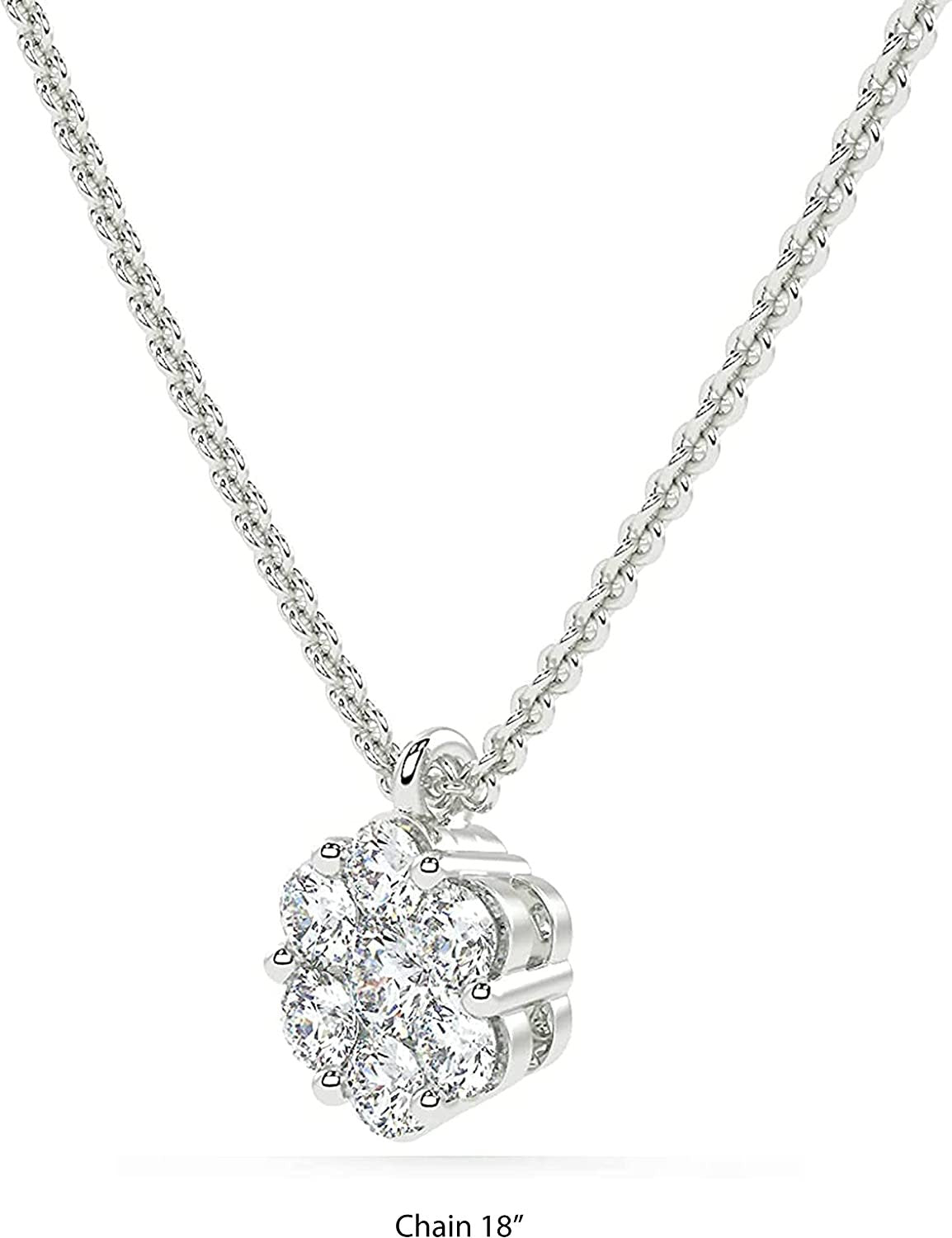 10K Gold 1/5 CTTW Lab Grown Diamond Round Flower Cluster Pendant Necklace (G-H Color, SI1-SI2 Clarity), 18" - Choice of Gold Color