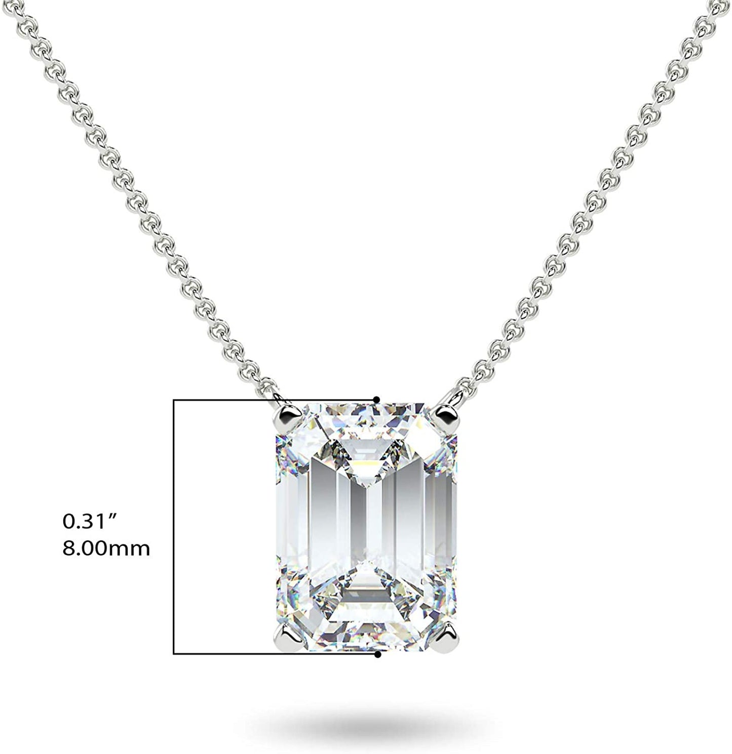 IGI Certified 14K Gold 1/3 to 1-1/2 Carat Rectangular Emerald-Cut Lab Grown Diamond Suspended Solitaire Pendant Necklace (G-H Color, VS1-VS2 Clarity), 18" - Choice of Gold Color, Weights