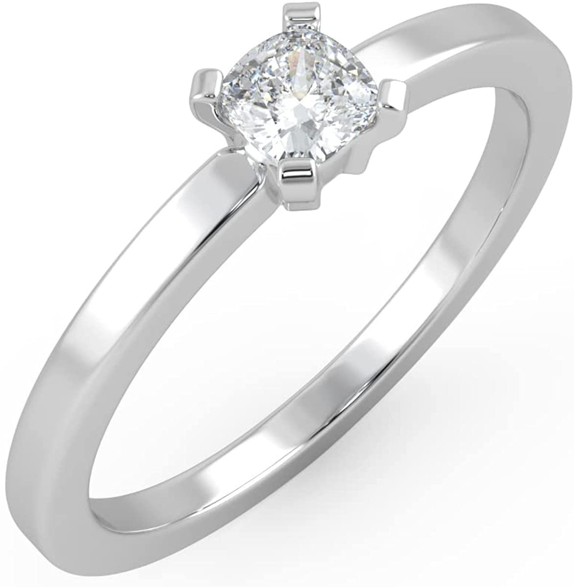 IGI Certified 1/4 Ct Cushion Cut Lab Grown Diamond 14K Gold 4-Prong Solitaire Engagement Ring (G-H Color, VS1-VS2 Clarity) - Choice of Gold Color
