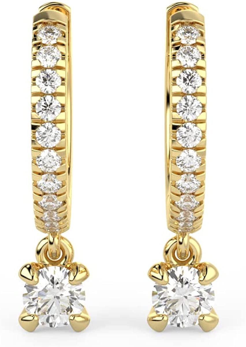10K Gold 1/2 Cttw Lab Created Diamond 3/4" Long 4-Prong Dangle Style Huggie Earrings (G-H Color, SI1-SI2 Clarity) - Choice of Gold Color
