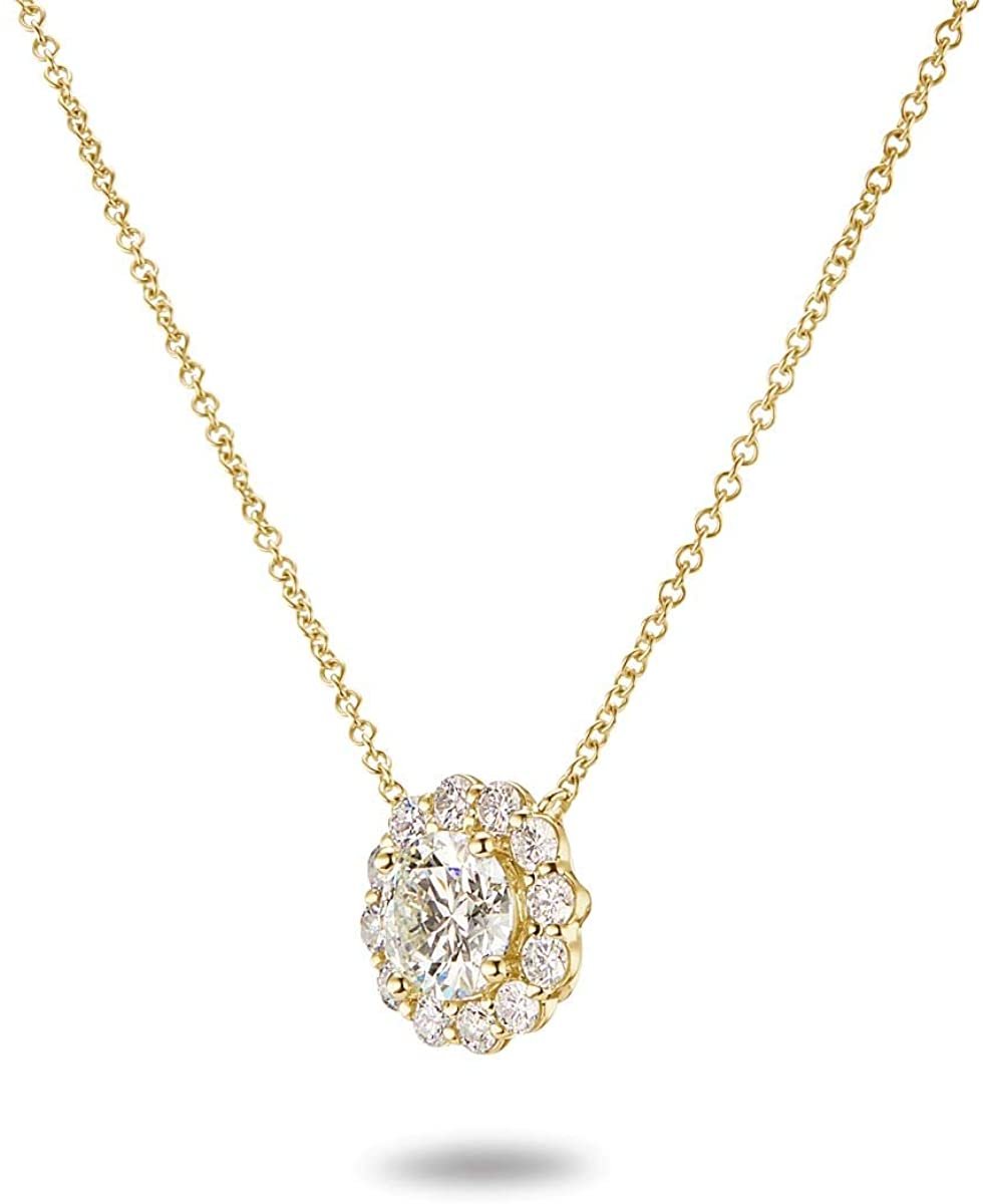 IGI Certified 14K Gold 1-5/8 Cttw Round Brilliant Cut Lab Created Diamond Flower Halo Pendant 18" Necklace (I-J Color, VS1-VS2 Clarity) - Choice of Gold Color