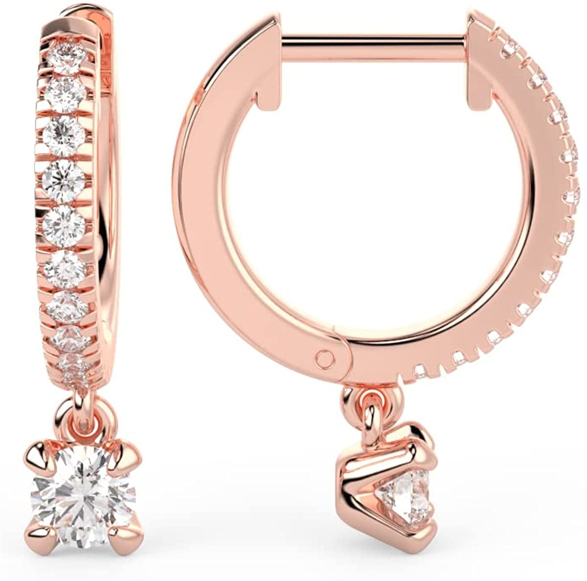 10K Gold 1/2 Cttw Lab Created Diamond 3/4" Long 4-Prong Dangle Style Huggie Earrings (G-H Color, SI1-SI2 Clarity) - Choice of Gold Color