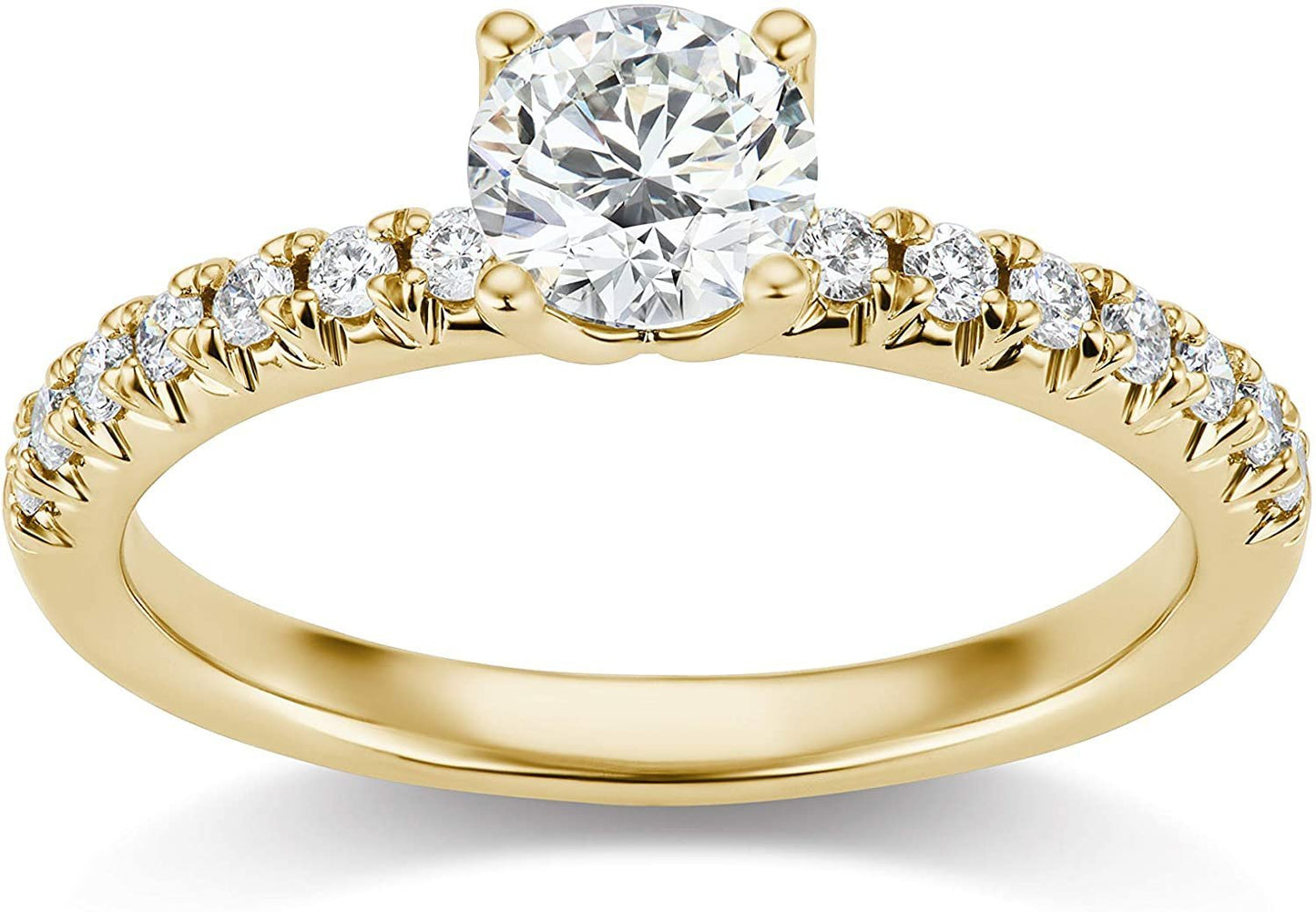 IGI Certified 14K Yellow Gold 2-1/2 Cttw Round Brilliant-Cut Lab Created Diamond Solitaire Engagement Ring with Pavé-Set Band (2.0 Carat Center Stone: G-H Color, VS1-VS2 Clarity) - Size 8.25