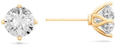 Certified 2.0-4.0 Cttw Near Colorless Round Brilliant-Cut Lab Created Diamond 14K Gold Classic Four-Prong Stud Earrings (I-J Color, VS1-VS2 Clarity) - Choice of Gold Colors, Gem Weights