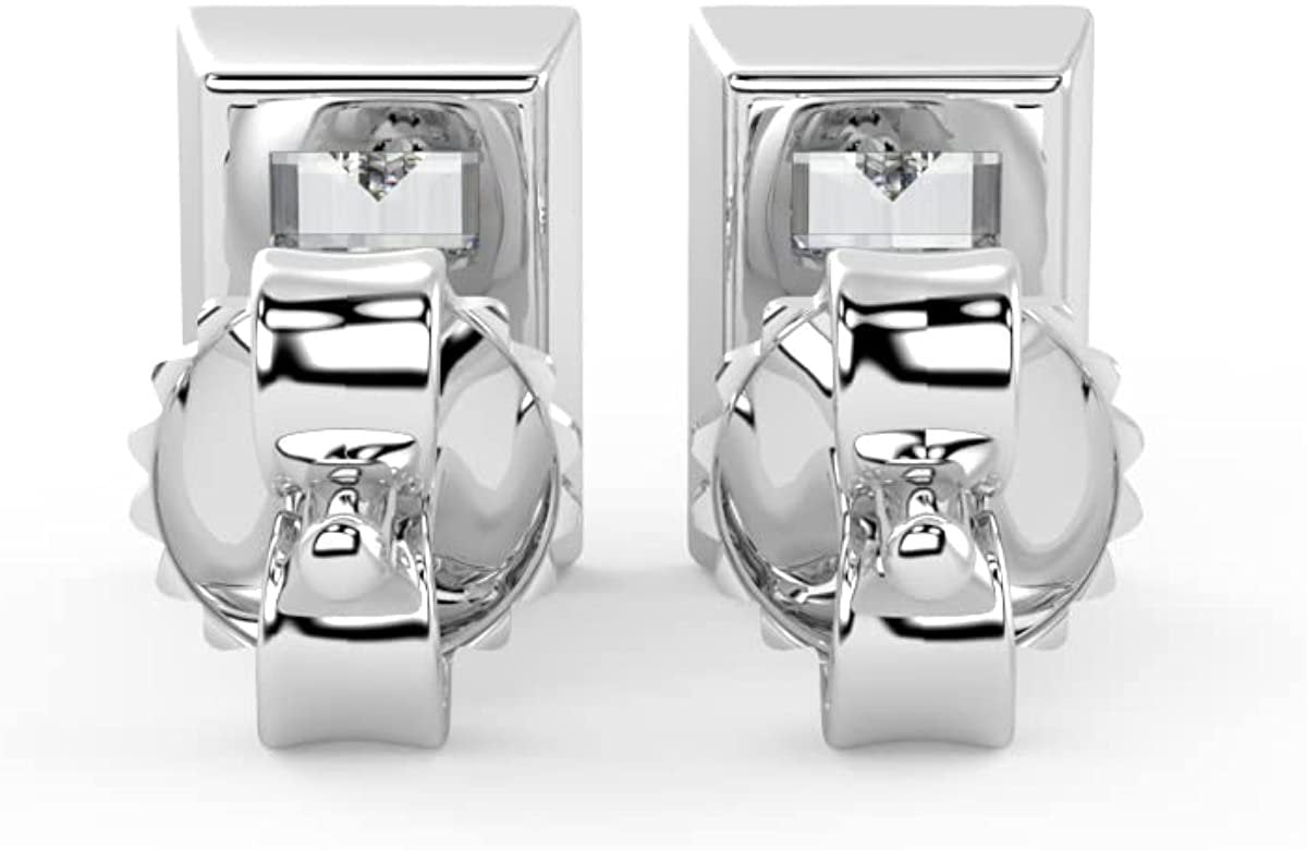 IGI Certified 1/2 Cttw Baguette Emerald Shape Lab Grown Diamond 14K Gold Bezel Set Pushback Stud Earrings (G-H Color, VS1-VS2 Clarity) - Choice of Gold Color