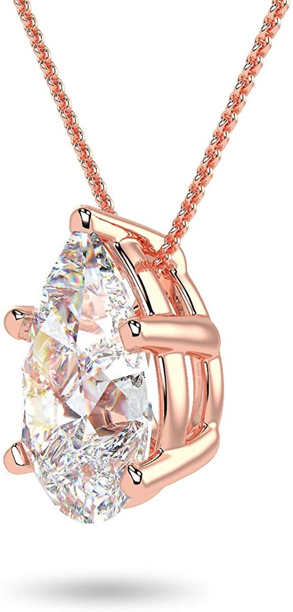IGI Certified 14K Rose Gold 2.0 Carat Teardrop Pear-Shaped Lab Created Diamond Solitaire Pendant Necklace (G-H Color, VS1-VS2 Clarity), 18"
