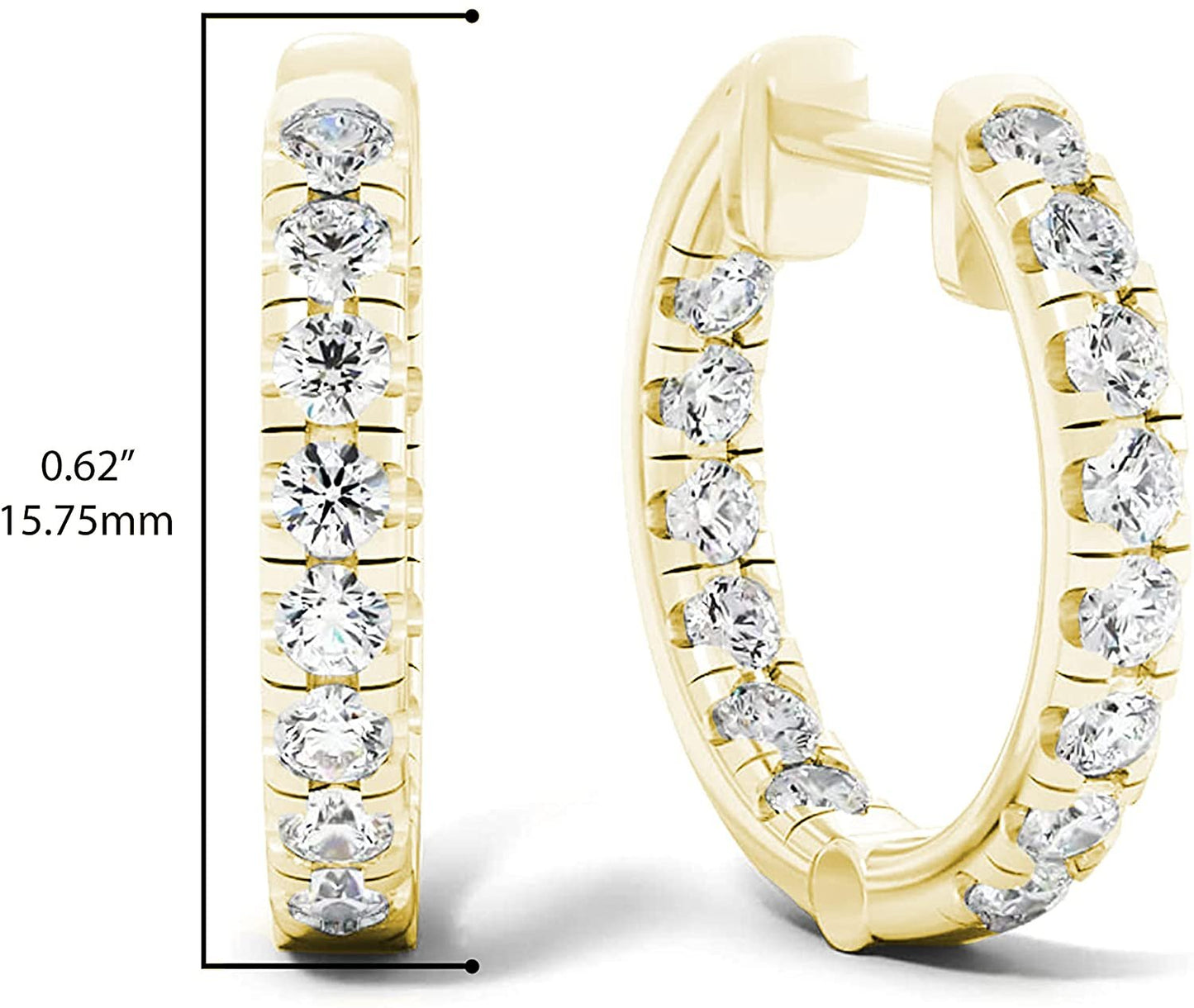 10K Gold 1.0 Cttw Round Brilliant Cut Lab Created Diamond Inside Outside Huggie Earrings (G-H Color, SI1-SI2 Clarity) - Choice of Gold Color
