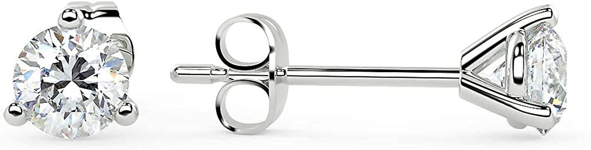 Certified 1.0 to 4.0 Cttw Round Brilliant-Cut Lab Created Diamond 14K Gold Martini-Set 3-Prong Stud Earrings (G-H Color, VS1-VS2 Clarity) - Choice of Metal Colors, Gem Weights