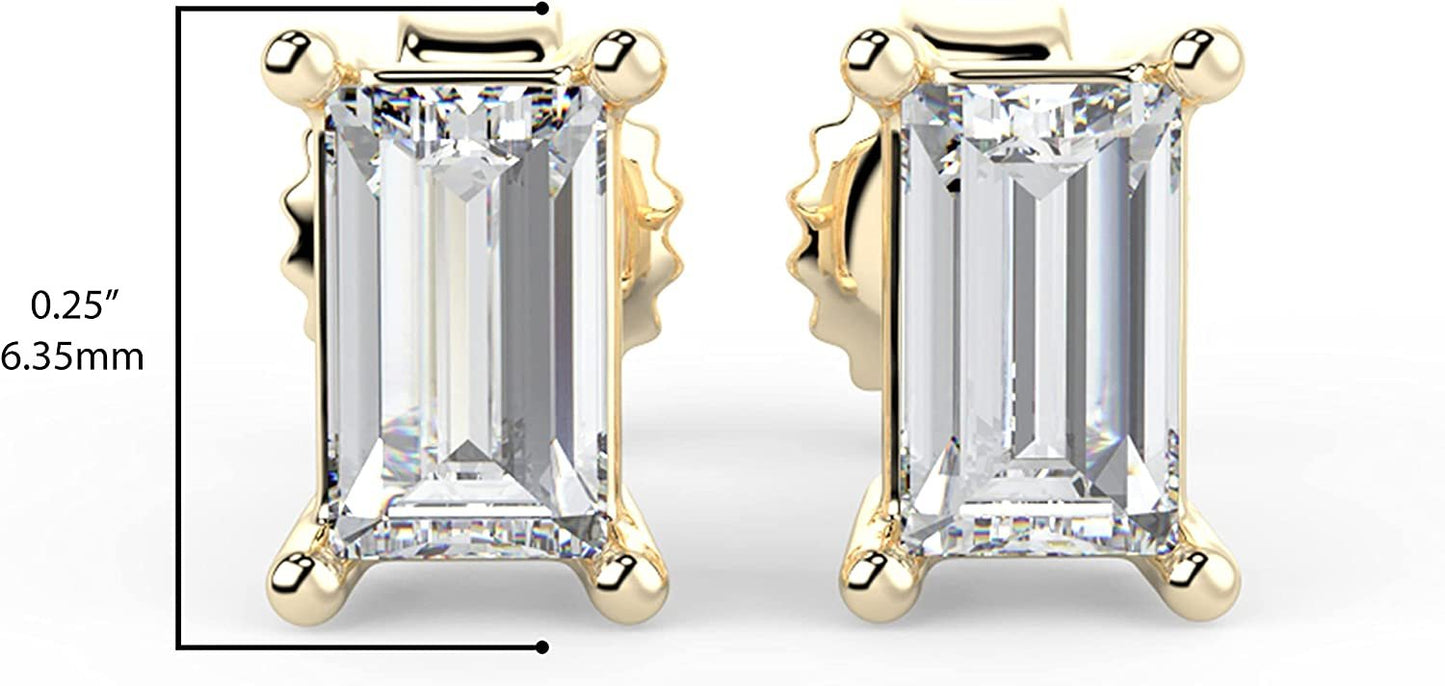 IGI Certified 1/2 Cttw Emerald Cut Lab Grown Diamond 14K Gold 4-Prong Pushback Stud Earrings (G-H Color, VS1-VS2 Clarity) - Choice of Gold Color