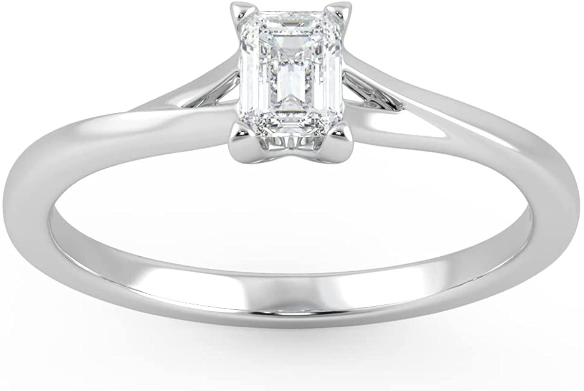 IGI Certified 1/4 Ct Emerald Cut Lab Grown Diamond 14K Gold Split Shank Solitaire Engagement Ring (G-H Color, VS1-VS2 Clarity) - Choice of Gold Color