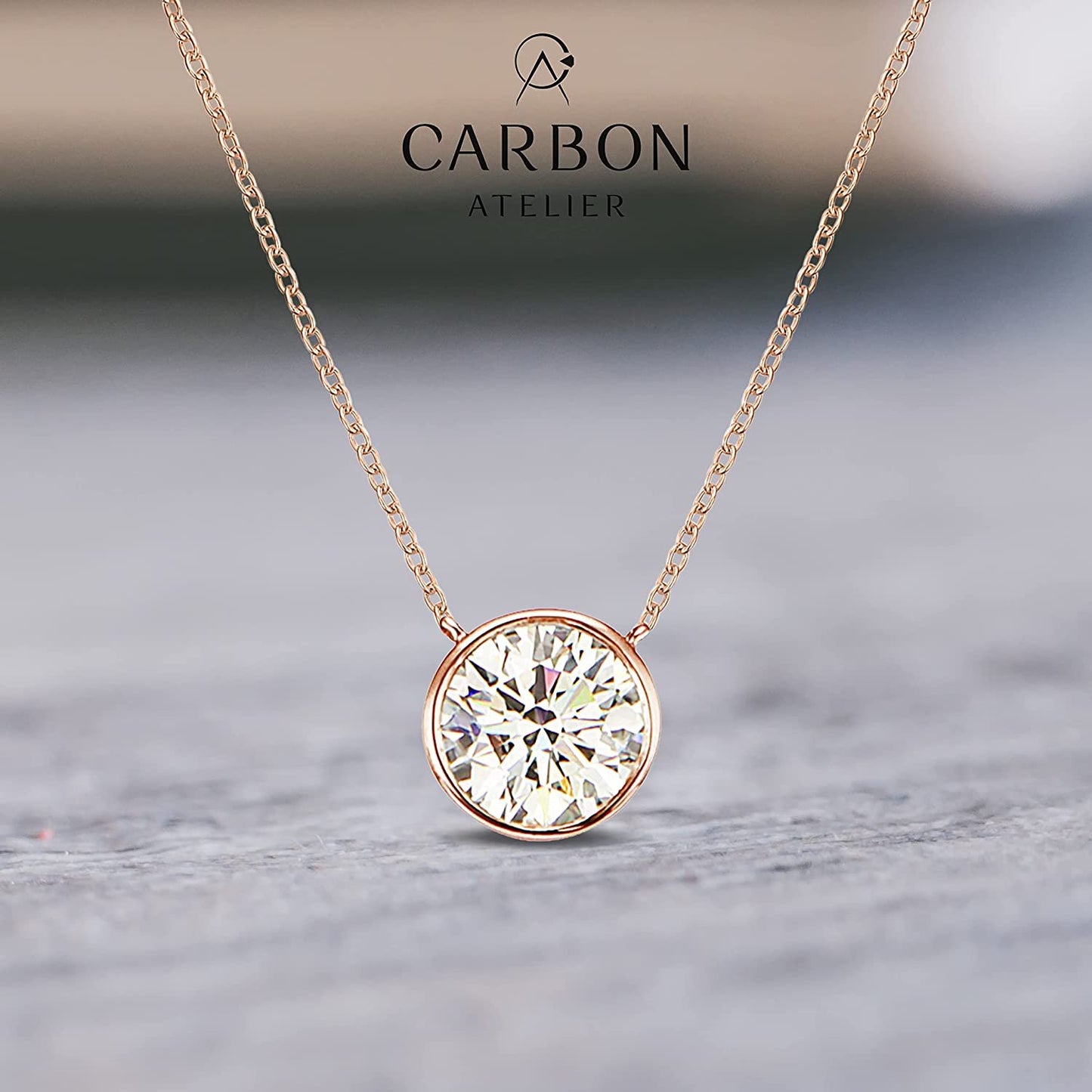IGI Certified 14K Gold 1/4 to 1/2 Carat Round Brilliant Cut Lab Created Diamond Bezel-Set Solitaire Pendant Necklace (G-H Color, VS1-VS2 Clarity), 18" - Choice of Carat & Gold Color