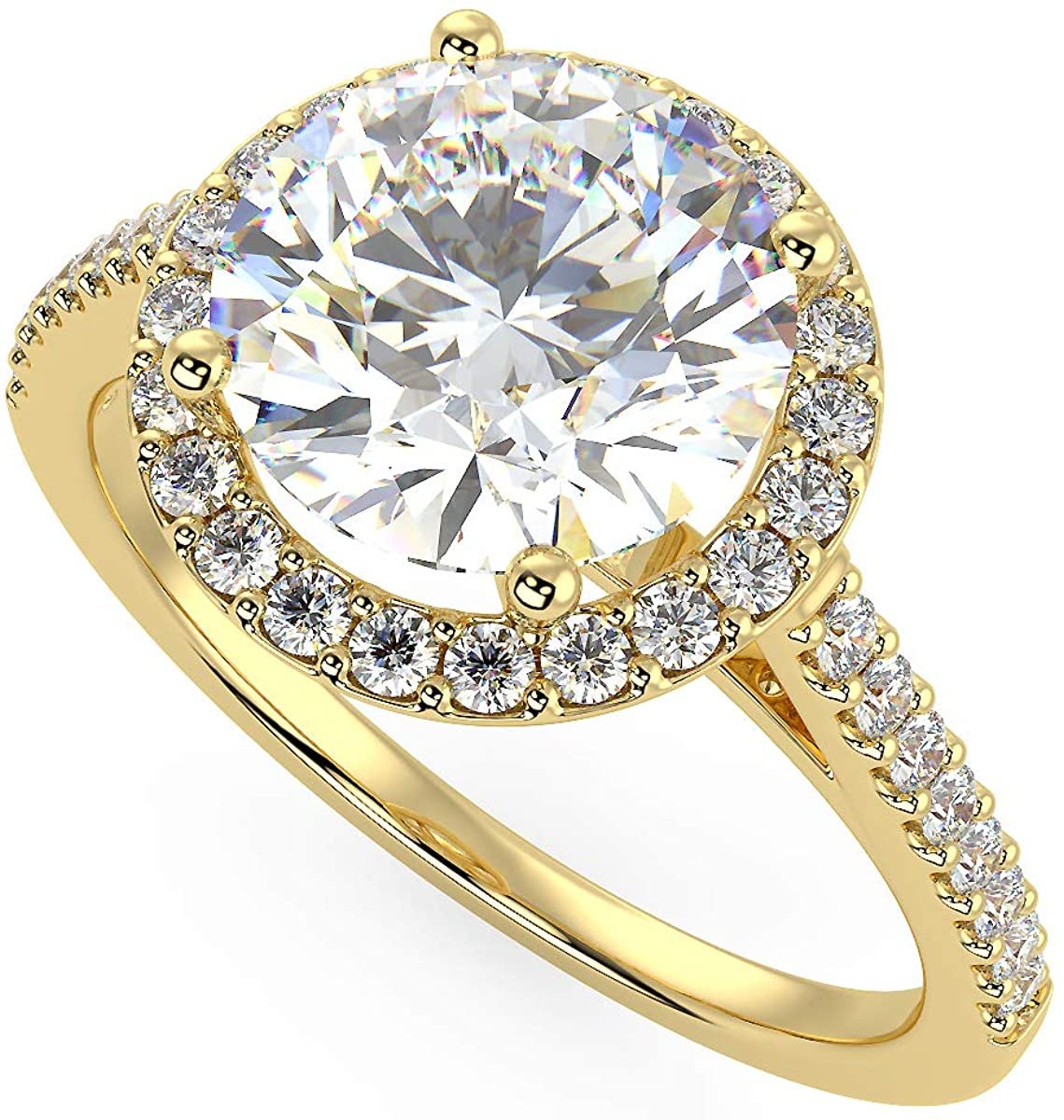 IGI Certified 14K Yellow Gold 2-1/3 Cttw Near-Colorless Round Brilliant-Cut Lab Created Diamond Halo Engagement Ring with Micro Pavé Band (Center Stone: I-J Color, VS1-VS2 Clarity) - Size 7-3/4