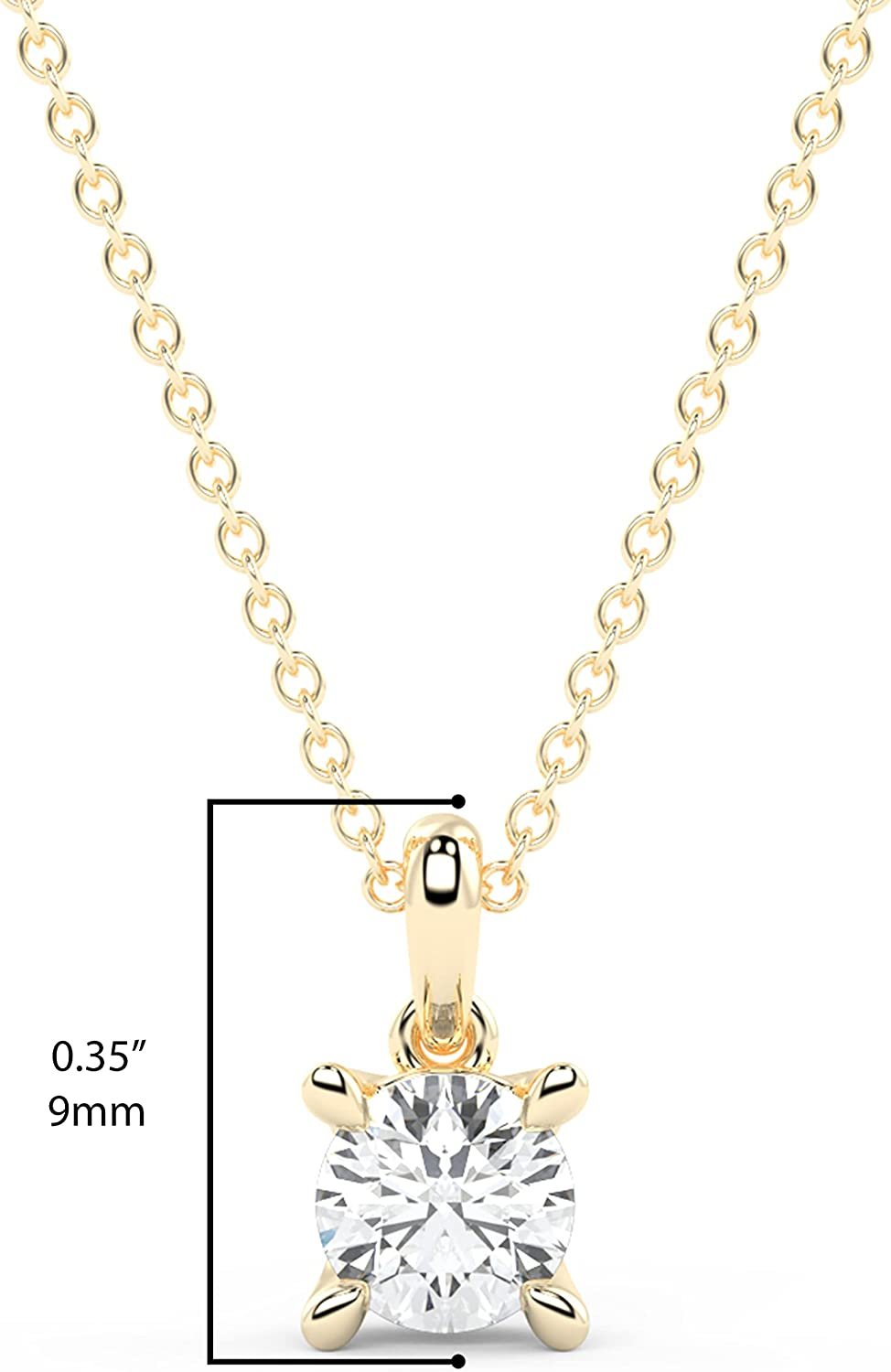 IGI Certified 1/4 Ct Lab Grown Diamond 14K Gold 4 Prong Dangling Solitaire Pendant Necklace (G-H Color, VS1-VS2 Clarity) - 18” - Choice of Metal Color