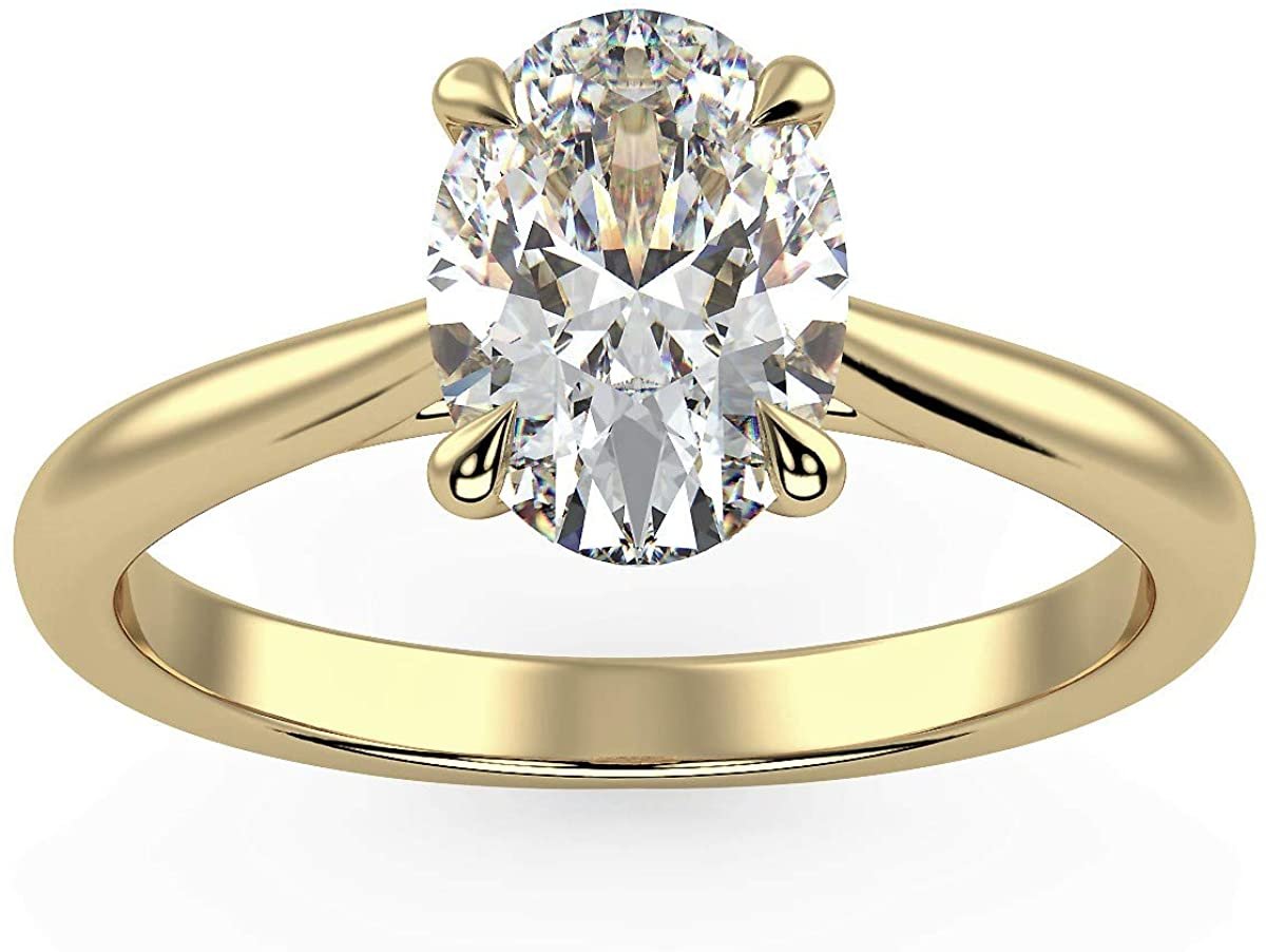 IGI Certified 14K Yellow Gold 1.0 Carat Oval Lab Created Diamond Classic Solitaire Engagement Ring (G-H Color, VS1-VS2 Clarity) - Size 6