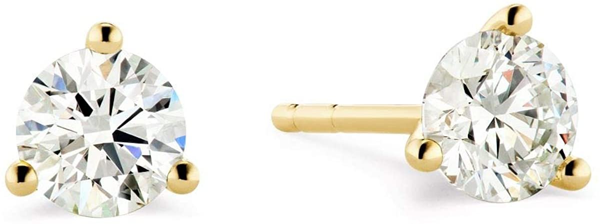 Certified 2.0 to 4.0 Cttw Round Brilliant-Cut Lab Created Diamond 14K Gold Martini-Set 3-Prong Stud Earrings (I-J Color, VS1-VS2 Clarity) - Choice of Gold Color, Gem Weight