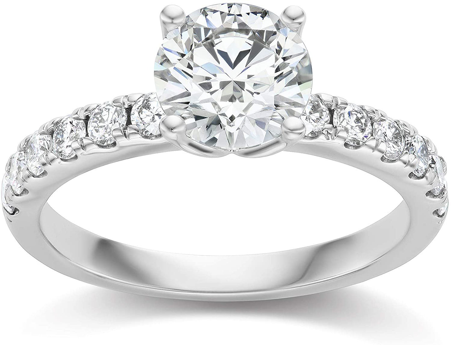 IGI Certified 14K White Gold 2.0 Cttw Round Brilliant-Cut Lab Created Diamond Solitaire Engagement Ring with Pavé-Set Band (1-1/2 Carat Center Stone: G-H Color, VS1-VS2 Clarity) - Size 5.25