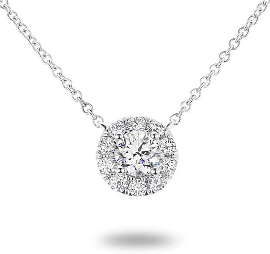 14K White Gold 3/8+ Cttw Lab Grown Round-Cut Diamond Halo Pendant 16"-18" Necklace (G-H Color, VS1-SI2 Clarity)