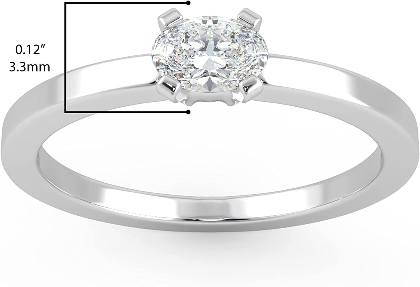 IGI Certified 1/4 Ct Oval Cut Lab Grown Diamond 14K Gold East-West Solitaire Engagement Ring (G-H Color, VS1-VS2 Clarity) - Choice of Gold Color