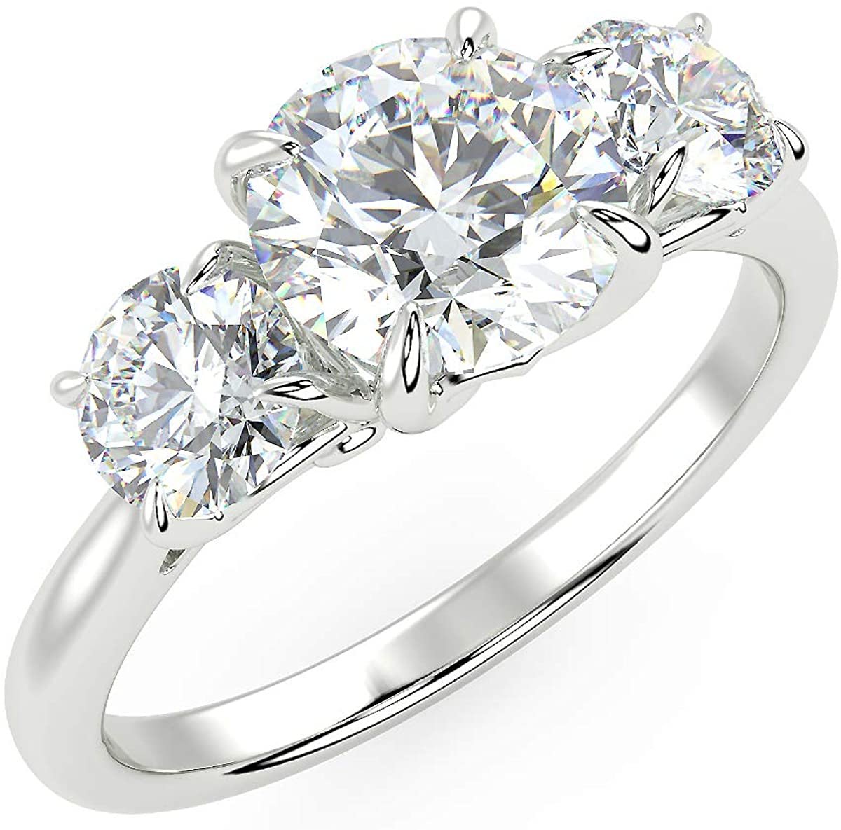 IGI Certified 14K White Gold 1-2/3 Cttw Brilliant-Cut Lab Created Diamond 3-Stone Engagement or Anniversary Ring (G-H Color, VS2 Clarity) - Size 5