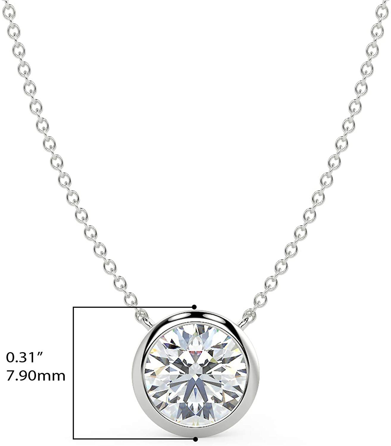 IGI Certified 14K White Gold 1.0 or 1-1/2 Carat Round Brilliant-Cut Lab Created Diamond Bezel-Set Solitaire Pendant Necklace (I-J Color, VS1-VS2 Clarity), 18"