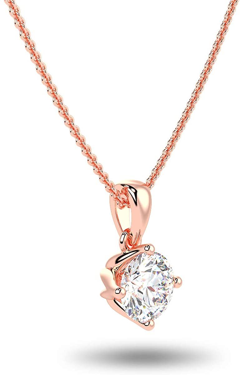 IGI Certified 14K Gold 1/4 to 2.0 Carat Round Brilliant Cut Lab Created Diamond Solitaire Pendant Necklace (G-J Color, VS1-SI2 Clarity), 18" - Choice of Carat & Gold Color