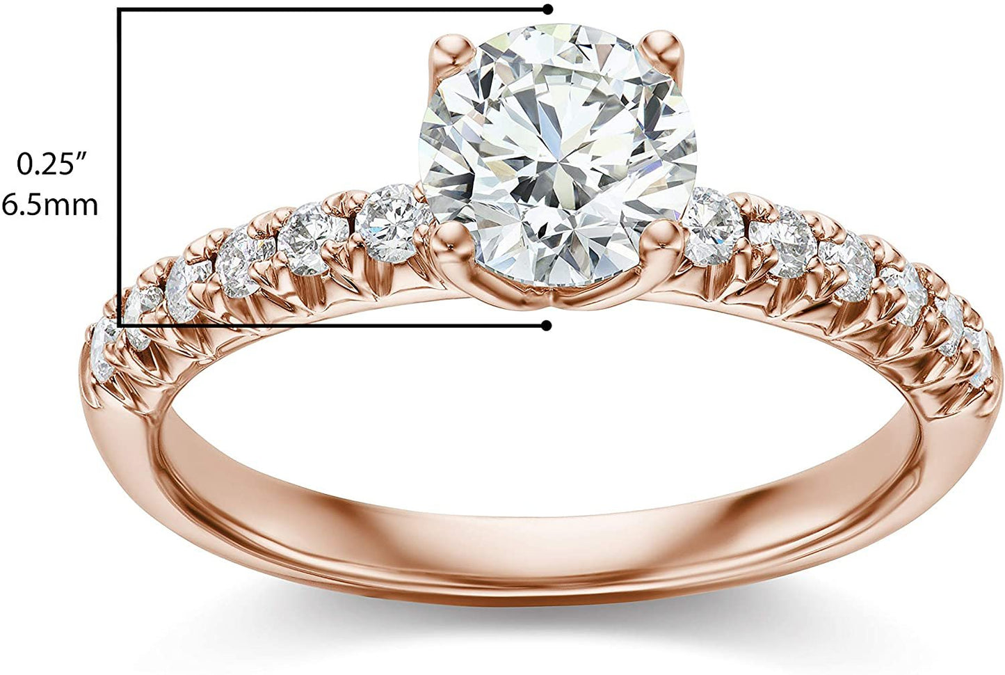 IGI Certified 14K Rose Gold 9/10 Cttw Round Brilliant-Cut Lab Created Diamond Solitaire Engagement Ring with French-Set Band (3/4 Carat Center Stone: G-H Color, VS1-VS2 Clarity) - Size 6