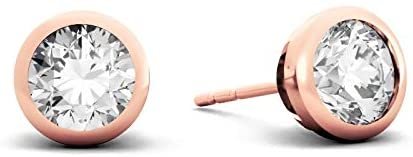 IGI Certified 2.0 Cttw Near Colorless Round Brilliant-Cut Lab Created Diamond 14K Rose Gold Modern Bezel-Set Stud Earrings (I-J Color, VS1-VS2 Clarity)