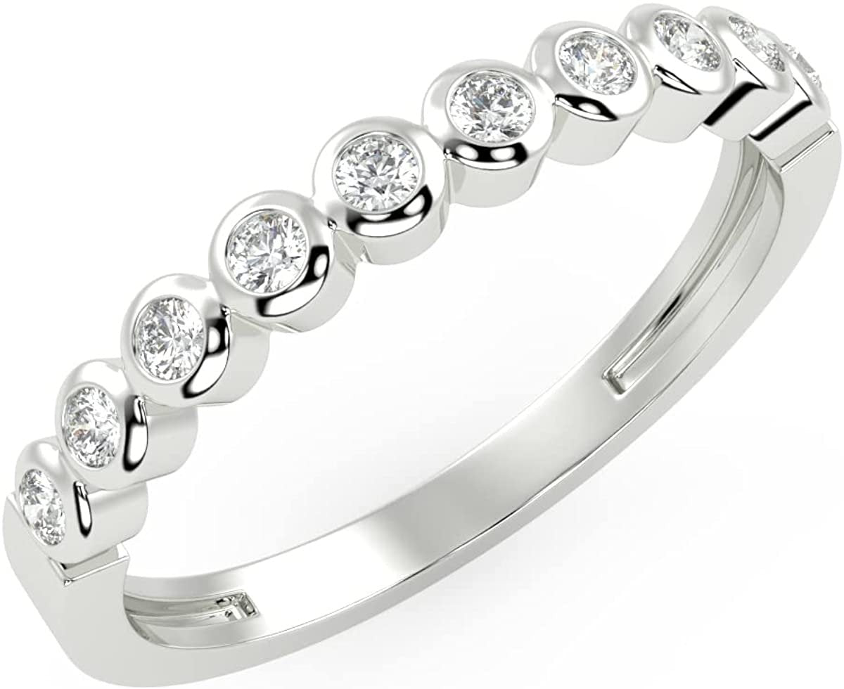 .925 Sterling Silver 1/10 Cttw Round Brilliant Lab Grown Diamond Bezel Set Half-Eternity Anniversary Band Ring (G-H Color, SI1-SI2 Clarity)