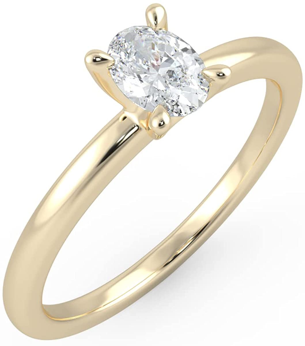 IGI Certified 1/3 Ct Oval Cut Lab Grown Diamond 14K Gold 4-Prong Solitaire Engagement Ring (G-H Color, VS1-VS2 Clarity) - Choice of Gold Color