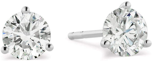 IGI Certified 3.0 to 4.0 Cttw Colorless Round Brilliant-Cut Lab Created Diamond 14K White Gold Martini-Set 3-Prong Stud Earrings (E-F Color, VVS1-VVS2 Clarity) - Choice of Gem Weight