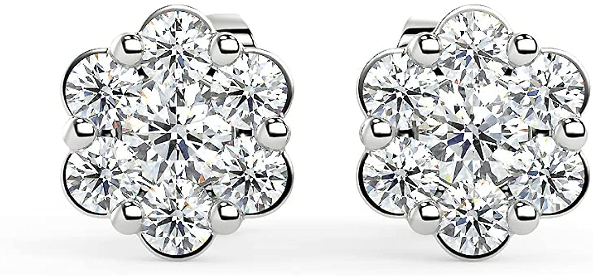 .925 Sterling Silver 1/5 Cttw Lab Grown Diamond Floral Cluster Stud Earrings (G-H Color, SI1-SI2 Clarity)