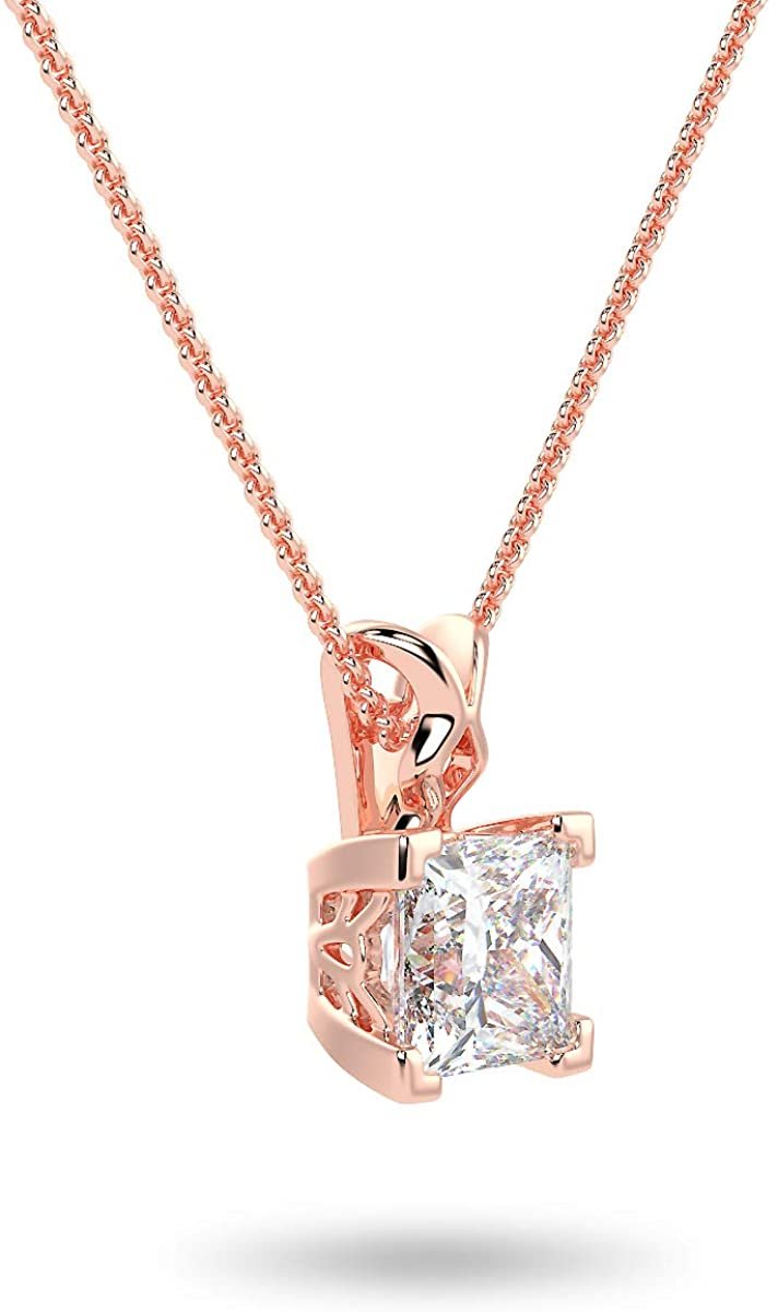 IGI Certified 14K Gold 1/2 or 1.0 Carat Square Princess-Cut Lab Created Diamond X-Bail Solitaire Pendant Necklace (G-H Color, VS1-VS2 Clarity), 18" - Choice of Gold Color