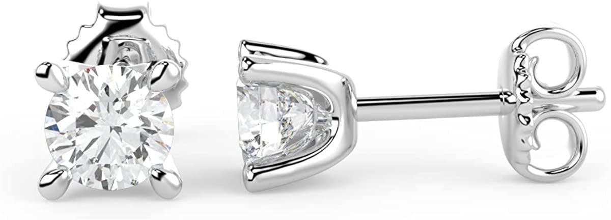 IGI Certified 1/2 Cttw Brilliant Cut Lab Grown Diamond 14K Gold 4-Prong Pushback Stud Earrings (G-H Color, VS1-VS2 Clarity) - Choice of Gold Color