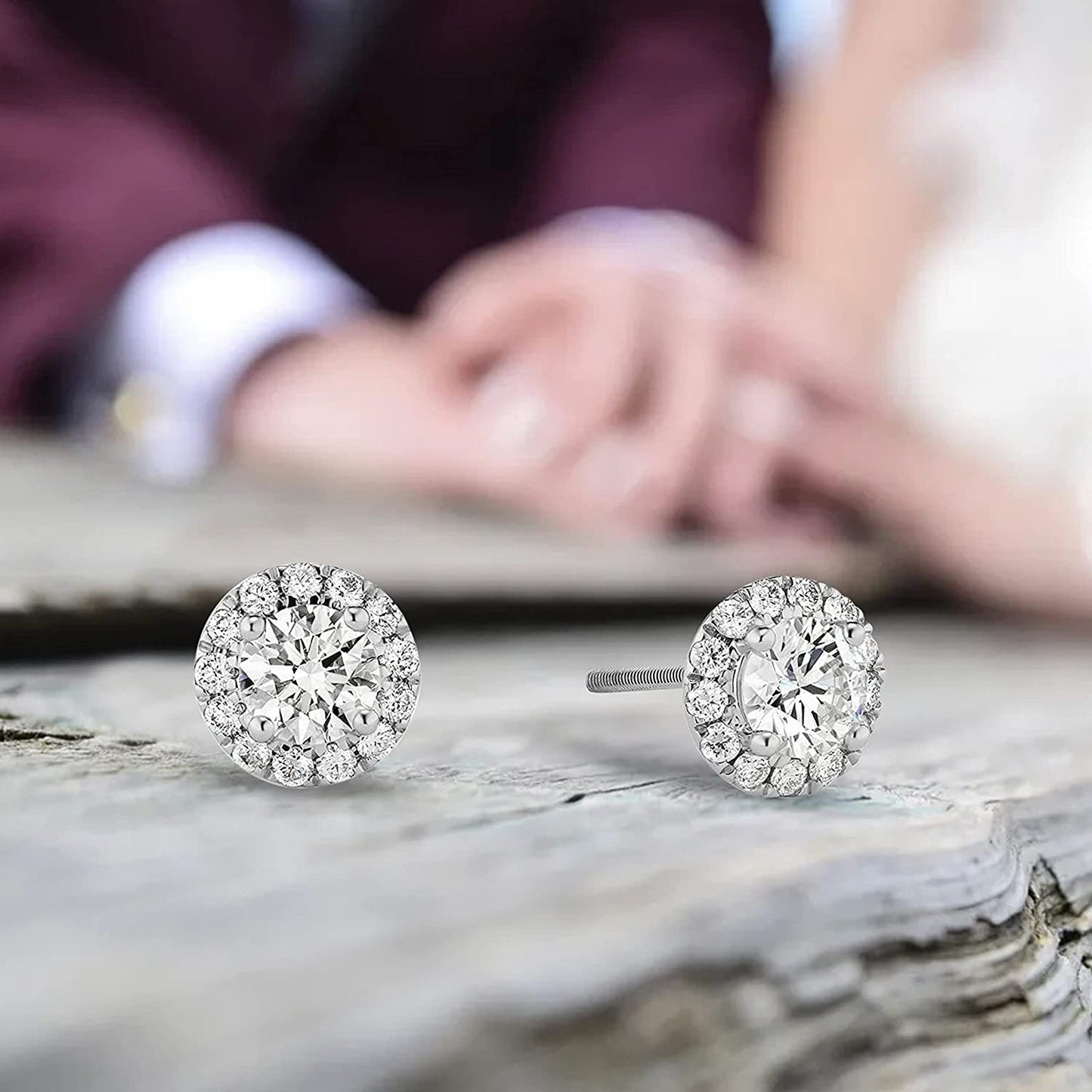 IGI Certified 1.0 or 1-3/8 Cttw Round Brilliant Cut Lab Created Diamond 14K White Gold Halo Stud Earrings (Center Stone G-H Color, VS1-VS2 Clarity) - Choice of Gem Weights