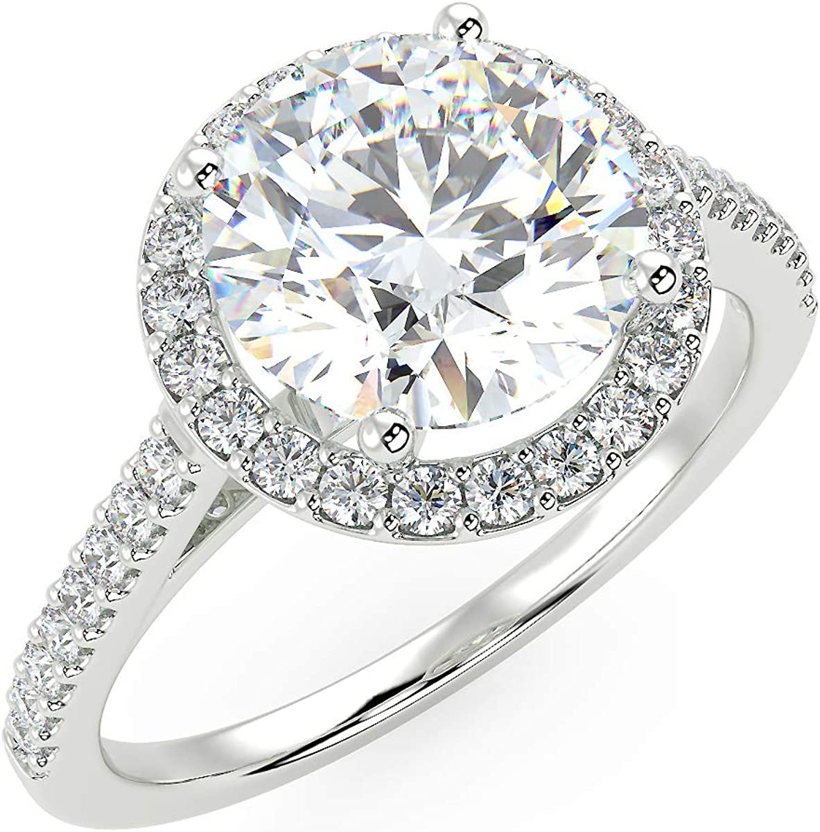 IGI Certified 14K Rose Gold 2-1/3 Cttw Near-Colorless Round Brilliant-Cut Lab Created Diamond Halo Engagement Ring with Micro Pavé Band (Center Stone: I-J Color, VS1-VS2 Clarity) - Size 6-3/4